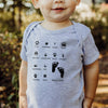 Barefoot S/S Snap Bodysuit, UNISEX, Heather Grey, Woodland Animal Footprints