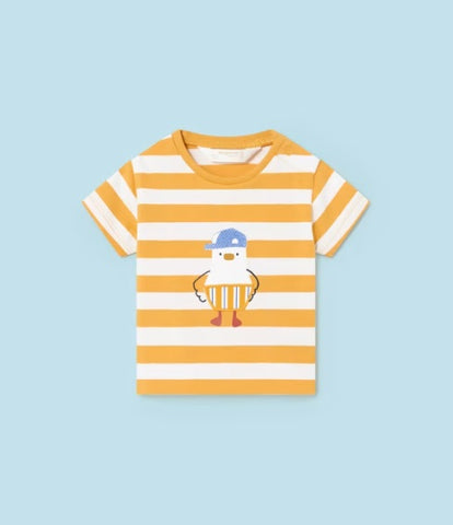 1003 Baby Boys Sustainable Cotton TShirt - Yellow & White Striped Chick