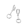 Equestrian Pave Crystal Huggie Hoop Accent Horsebit Drop Earrings: Crystal and Silver