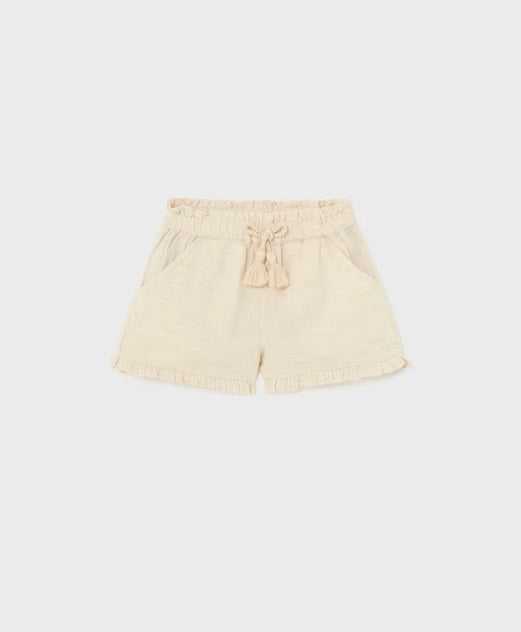 1212 Toddler Girls Cotton Linen Soft Shorts - Natural Chickpea