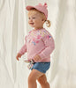 1212 Toddler Girls Sustainable Cotton Soft Denim Shorts w/Floral Waistband - Medium Wash
