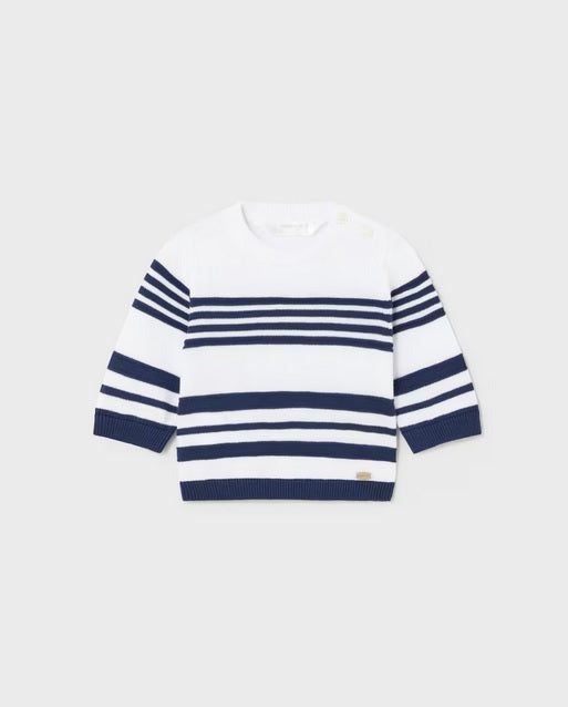 1378 Baby Boys Sustainable Cotton Knit Crewneck Sweater - Navy Stripe