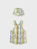 1613 Baby Boy Linen Short Overall & Sun Hat Set, Kale Plaid