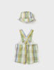 1613 Baby Boy Linen Short Overall & Sun Hat Set, Kale Plaid