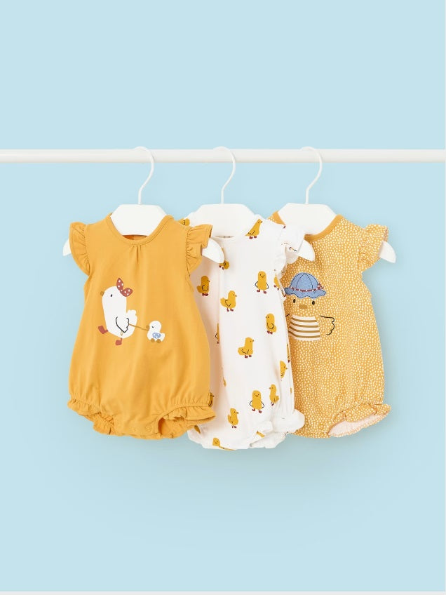 1713 Baby 3PC Bubble Bodysuits, Yellow Chickies