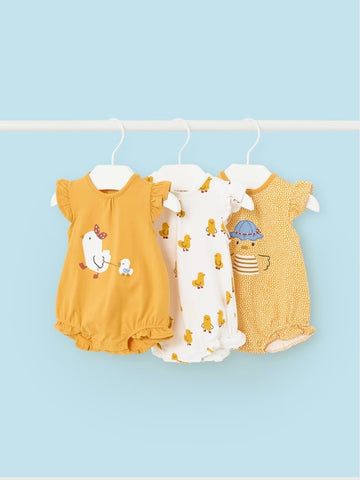 1713 Baby 3PC Set Sustainable Cotton Bubble Bodysuits, Yellow Chickies
