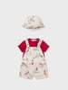  1638 Baby 3PC Overall, TShirt, & Sun Hat Set, Tan Lighthouse - Front