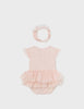 1702 Baby Girl Sustainable Cotton Tulle Tutu 3D Butterfly Bodysuit and Headband Set - Nude Pink