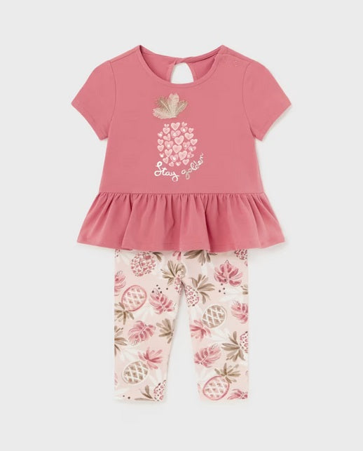 1734 Toddler Girl Open Back Pineapple Print Legging Set - Clay