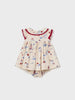 1830 Baby Girl Linen Crochet Trim Linen Dress, Natural Lighthouses - Back