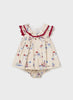 1830 Baby Girl Linen Crochet Trim Linen Dress, Natural Lighthouses - Front