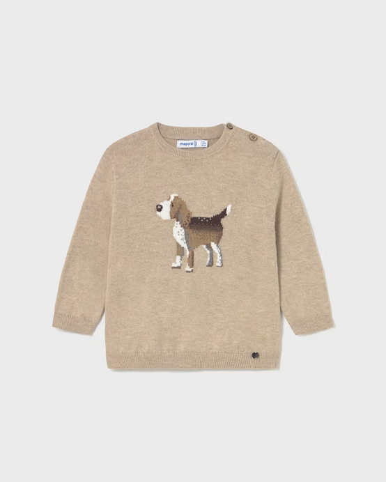 2343 Toddler Boy Intarsia Knit Crewneck Sweater - Doggy Beige