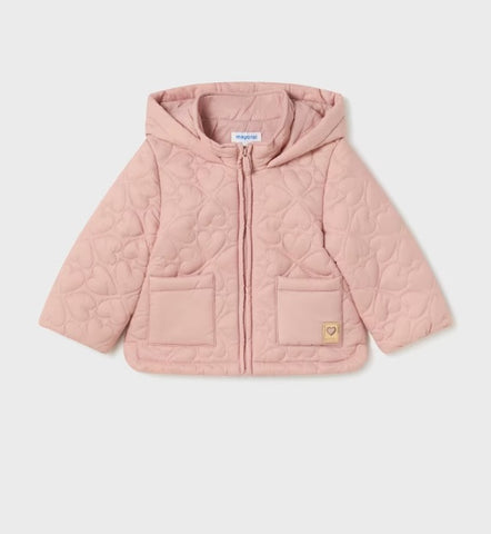 2484 Baby & Toddler Quilted Hooded Zippered Coat - Blush Pink Heart