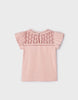 3078 Mini Girls Sustainable Cotton Guipure Lace Capsleeve Tshirt - Nude Pink