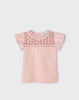 3078 Mini Girls Sustainable Cotton Guipure Lace Capsleeve Tshirt - Nude Pink