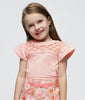 3078 Mini Girls Sustainable Cotton Guipure Lace Capsleeve Tshirt - Nude Pink