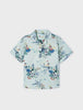 3114 Mini Boys S/S Button Up Collared Tropical Print Shirt - Botanical Aqua