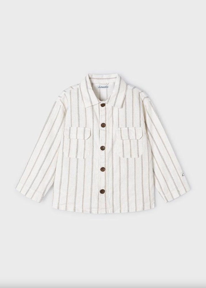 3119 Mini Boys L/S Button Up Linen Over Shirt - Natural Milk Stripe