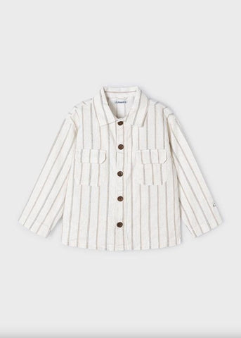 3119 Mini Boys L/S Button Up Linen Over Shirt - Natural Milk Stripe
