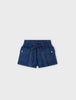 3252 Mini Girls Sustainable Paperbag Tie Waist Soft Denim Cargo Shorts - Dark Wash