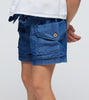 3252 Mini Girls Sustainable Paperbag Tie Waist Soft Denim Cargo Shorts - Dark Wash