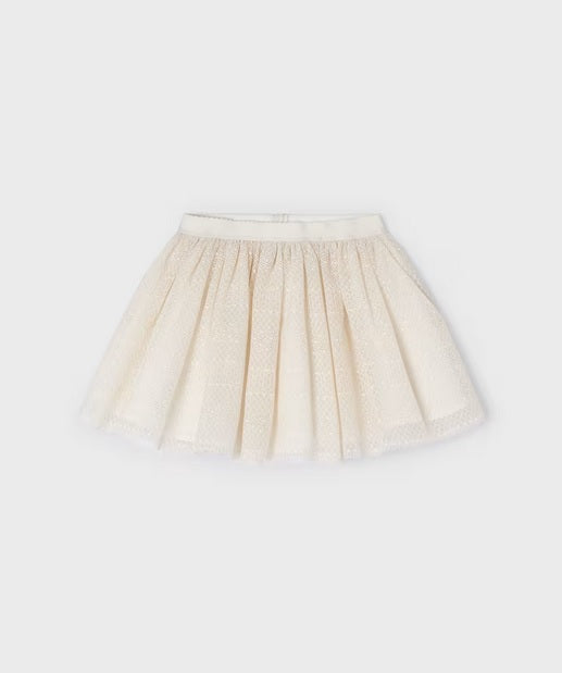 3901 Mini Girls Soft Lined Lace Pattern Tulle Skirt - Natural Almond