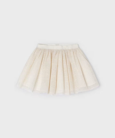 3901 Mini Girls Soft Lined Lace Pattern Tulle Skirt - Natural Almond