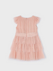 3912 Mini Girls Formal Pleated Tulle Dress - Nude Pink