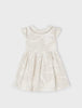 3934 Mini Girls Palm Embroidery Openwork Formal Linen Dress - Natural