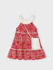 3935 Mini Girls Printed Sundress w/Crochet Crossboy Purse - Grenadine