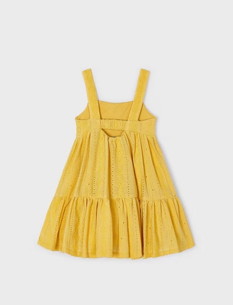 mustard yellow girls dress 3950 Mini Girls Open Eyelet Lace Dress