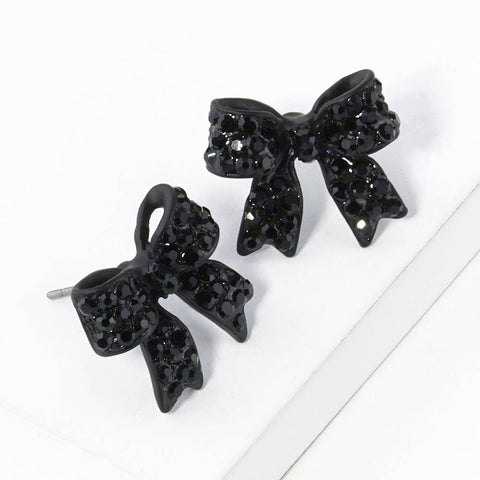 Pave Bow Stud Earrings: Jet Black Crystallized