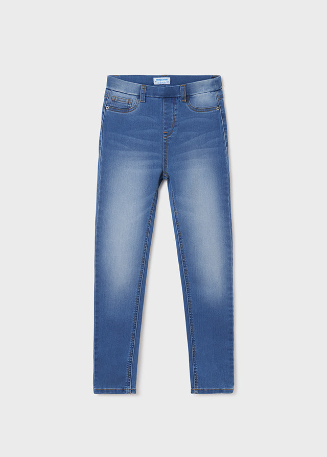 Mayoral Girls Light Denim Washed Pants, Front Pockets, Belt Loops, Long Super Skinny Fit Jeans, Front