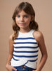 6023 Mayoral Tween/Teen Girls Lenzing Ecovero Viscose Knit Criss Cross Tank Top - Navy Striped