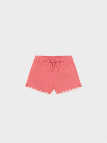 603 Toddler Girls Sustainable Guipure Trim French Terry Shorts - Melon
