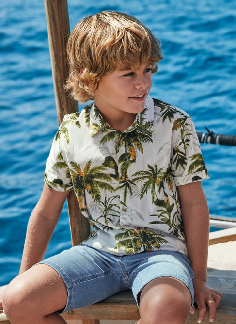 6117 Tween/Teen Boys S/S Button Up Dress Shirt - Palm Print