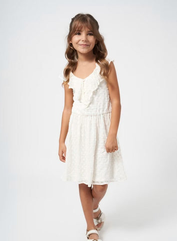 6960 Mayoral Tween/Teen Girls Eyelet Lace Flutter Dress - Natural White