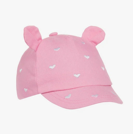 9609 Mayoral Girls Denim Baseball Cap, Embroidered Hearts, Pink