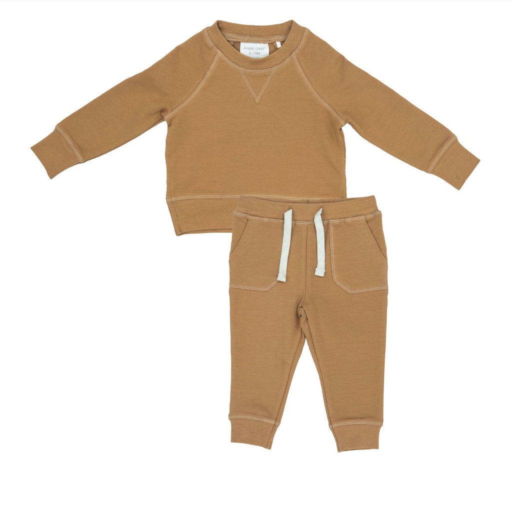 Angel Dear Organic Cotton L/S 2PC Raglan Sweatshirt & Jogger Set - Pale Gold