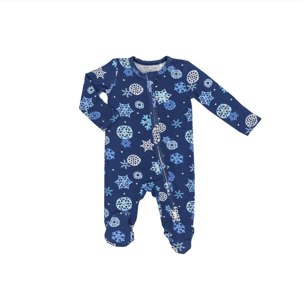 Angel Dear Bamboo L/S Bamboo 2 Way Zipper Footie - UNISEX Hanukkah Snowflakes Blue
