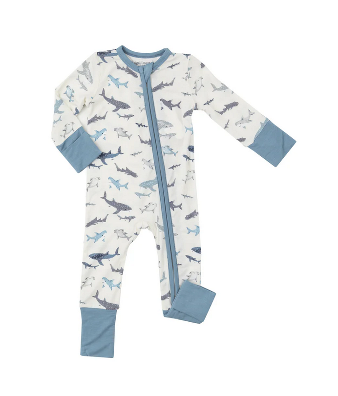 Angel Dear Bamboo L/S Bamboo 2 Way Zipper Convertible Onepiece Romper - Sharks
