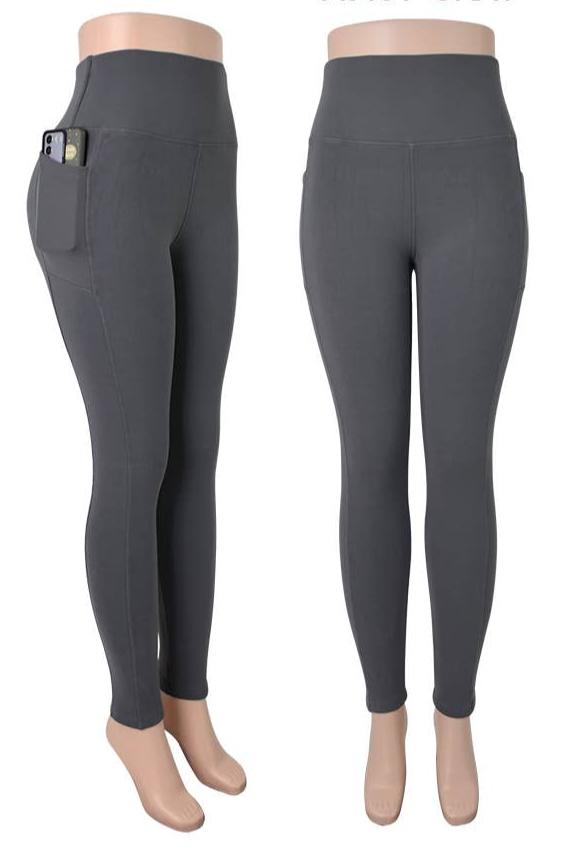 Athleisure Fleece Lined Leggings w/Phone Pocket - Grey
