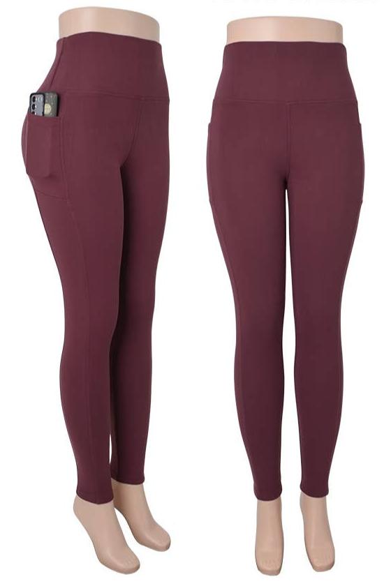 Athleisure Fleece Lined Leggings w/Phone Pocket - Lychee Deep Red