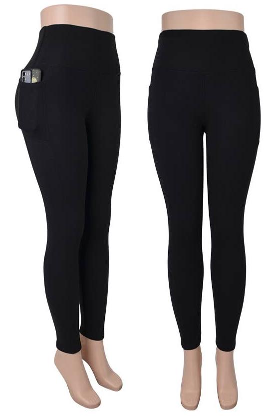 women's fleece lined winter leggings with side phone pocket