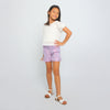 Joyous Ruched Waist London Ruffled Short - Purple Watercolor