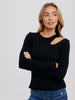 Womens/Junior L/S Cutout Shoulder Ribbed Top - Black