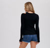 Womens/Junior L/S Cutout Shoulder Ribbed Top - Black