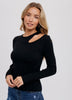 Womens/Junior L/S Cutout Shoulder Ribbed Top - Black
