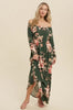 Women's/Junior Hacci Brushed Off Shoulder Maxi Dress - Hunter Floral