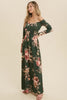 Women's/Junior Hacci Brushed Off Shoulder Maxi Dress - Hunter Floral